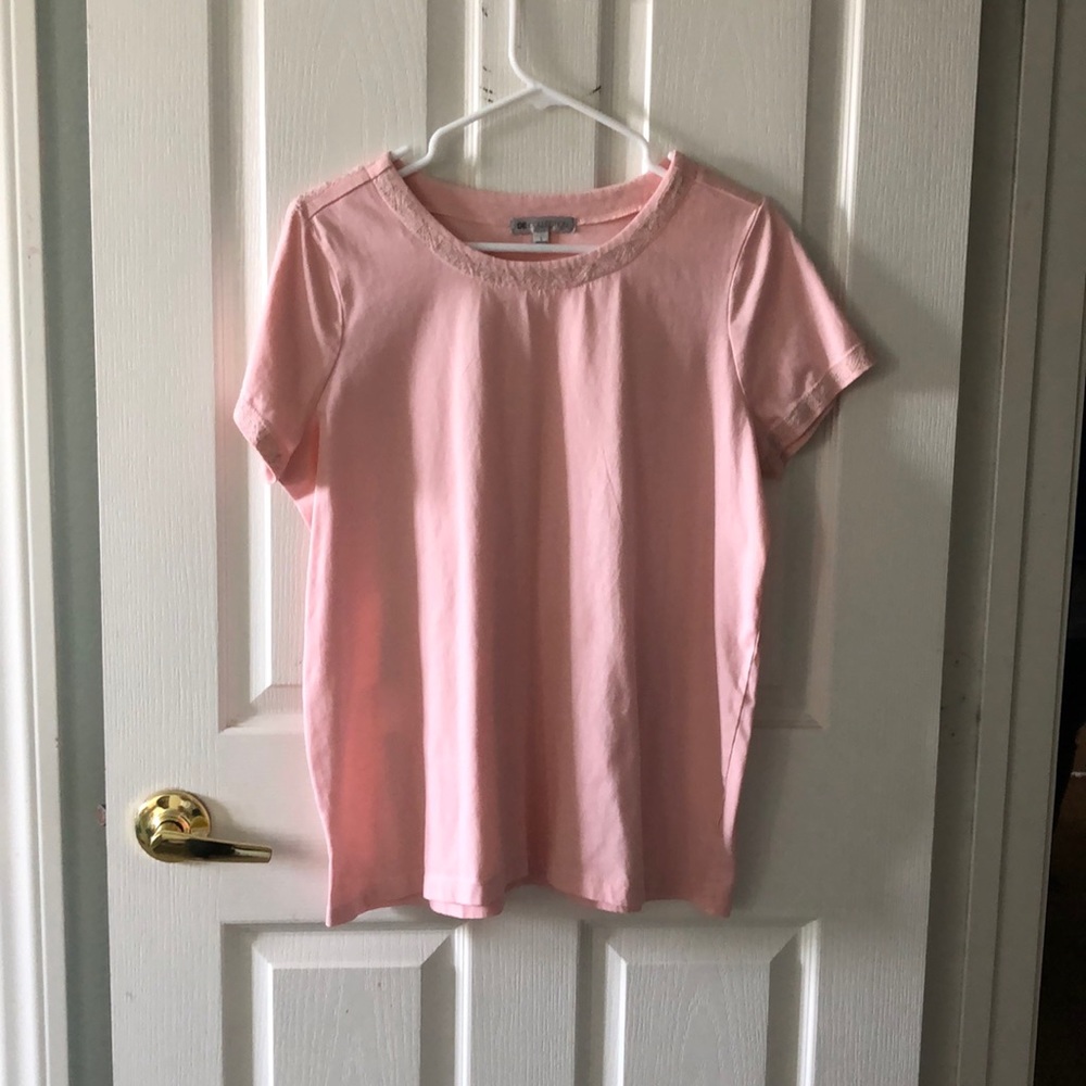 Pink blouse with gray stitching